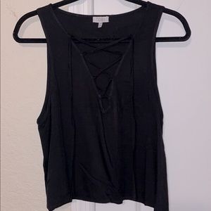 Black lace-up tank top in large from Tobi.